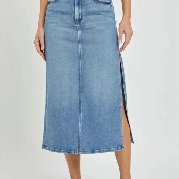 HIDDEN in Peyton Denim Midi Skirt With Side Slit (S) NEW - Picture 1 of 10